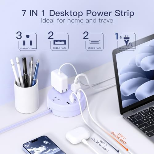 1FT Travel Power Strip with USB C, Cruise Approved Flat Plug Extension Cord - Image 2
