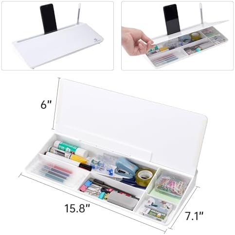 TSJ OFFICE Small Desktop Whiteboard -Glass Dry Erase Board Computer Keyboard Stand White Board Surface Pad with Drawer, Desk Organizers with Accessories for Office, Home, School Supplies - White - Image 4