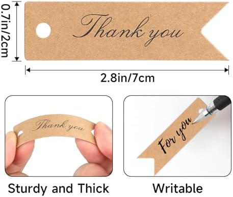 G2PLUS Mini Thank You Tags, 100PCS Small Gift Tags with String, Paper Hang Tag, Kraft Paper Gift Tag with Jute Twine for Arts and Crafts, Wedding, Christmas, Thanksgiving (Brown) - Image 2