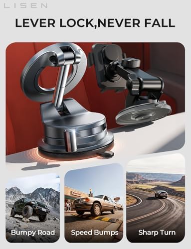 LISEN for MagSafe Car Mount [3800gf Strong Magnet&90+LBS Suction] 360° Adjustable Vacuum Magnetic Phone Holders for Your Car, for iPhone 18 Pro Max 17 16 15 14 13 12 Plus Air for Shower All Smartphone - Image 2