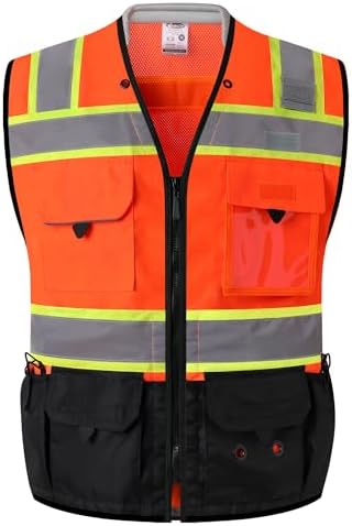 JKSafety Hi-Vis Unisex Surveyor Safety Vest Heavy Duty PPE Inner Pockets ANSI/ISEA Compliant by JKSafety