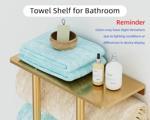 Gold Towel Rack with Shelf, Bethom Bath Towel Storage for Bathroom - Image 2