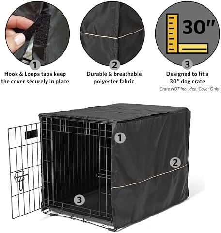 MidWest Homes for Pets Medium Dog Crate Cover, Black Polyester Privacy Kennel Cover Fits Most 30-inch Crates, Machine Washable, Reduces Barking & Chewing - Image 4