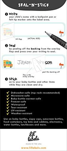 Bottle Labels, Write-On, Self-Laminating, Waterproof Kids Name Labels for Baby Bottles, Sippy Cup for Daycare School, Dishwasher Safe, Boy or Girl (Transportation, Set of 2) - Image 3
