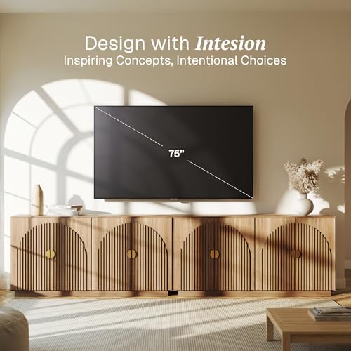 BELLEZE Set of 2 Fluted Buffet Cabinet with Storage, 65 Inch Symmetrical Arc Accent Sideboard Large Console for Kitchen, and Living Room (Caramel Brown) - Image 3