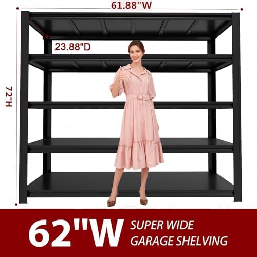 5,000 lbs Heavy-Duty Storage Shelves, 5-Tier Garage Shelving, Adjustable Shelving Units, Industrial Shelving, for Garage Storage, Garage Storage Shelves (72H x 62.03 W x 24D) - Image 3