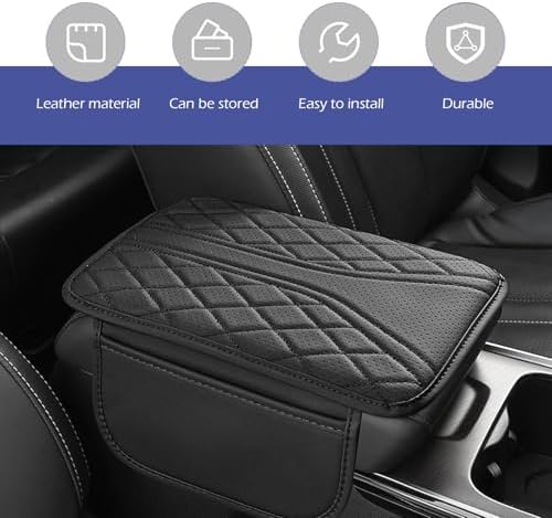 Car Center Console Cover, Breathable Fiber Leather Car Armrest Cover with 2 Storage Bags, Universal Vehicle Center Console Pad, Universal for SUV, Sedan, Truck (Black) - Image 3
