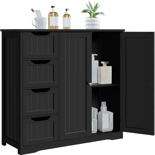 Yaheetech Small Bathroom Storage Cabinet with 4 Drawers & 2 Doors, Black by Unknown