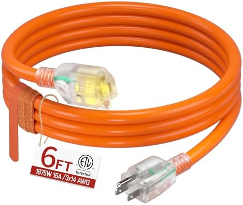 Skrizcable 14/3 6 FT Extension Cord Outdoor, Power Cord Orange by Skrizcable