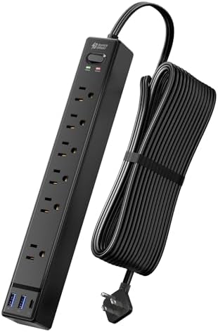 15Ft Long Extension Cord, SUPERDANNY Flat Plug Surge Protector Power Strip by SUPERDANNY