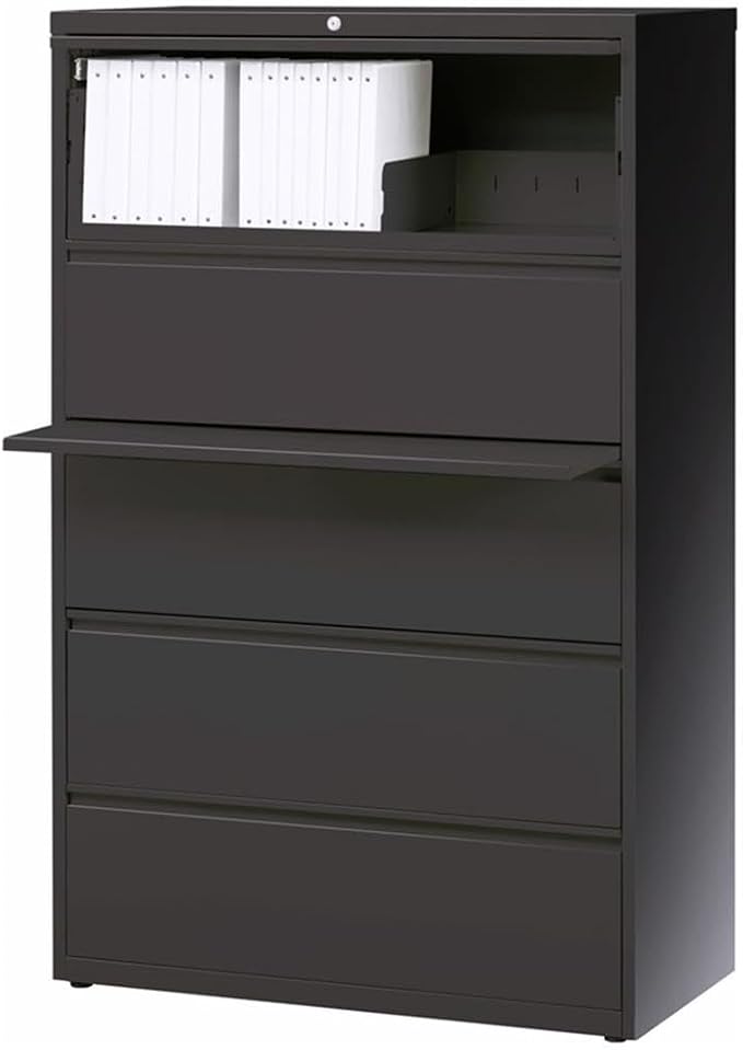 Pemberly Row 42-in Wide Metal 5 Drawer Lateral Filing Cabinet Charcoal - Image 5