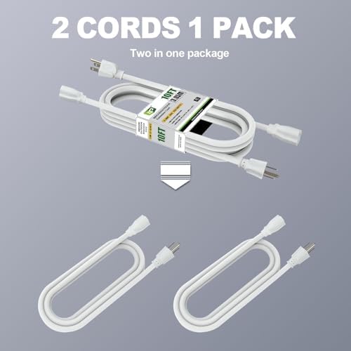 EP 10 FT Outdoor Extension Cord, 16/3 SJTW Heavy Duty White 2PK, ETL Listed - Image 3