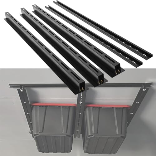 Garage Ceiling Storage Rack, Heavy Duty Overhead Storage Rails for Bins, Adjustable Tote Sliding Organizer, Fits 7-27 Gallon Bins, 310 lbs Capacity, 48” (4 Pack) by LMYYGOO