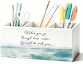 Christian Pen Holder, Christian Gifts for Women Pencil Holder for Desk, Beach Office Decor, Religious Bible Verse Coastal Ocean Wooden Box Sign Decorations for Home Office Desk Tabletop by Unknown