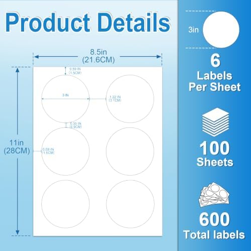 3" Round Labels, Printable for Laser & Inkjet, 600 Labels - Image 2
