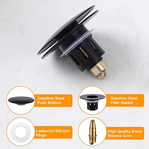 TIORIY Bathroom Sink Stopper, Pop Up Sink Drain Plug, Matte Black - Image 6