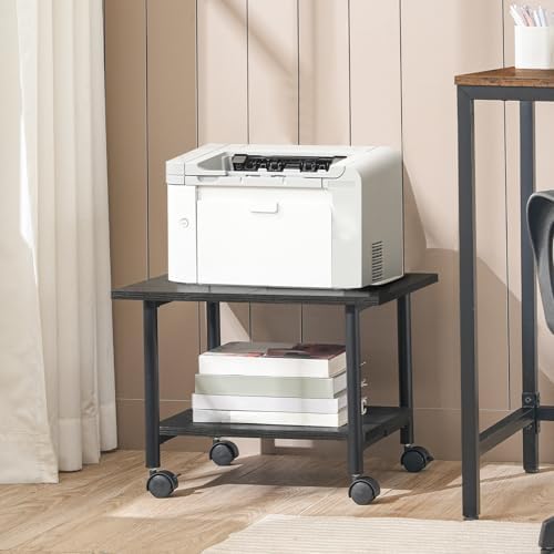 HOOBRO Printer Stand, 2-Tier Industrial Under Desk Printer Cart with Shelf, Mobile Heavy Duty Storage Rack on Wheels for Home, Office, Black BB02PS01G1 - Image 3