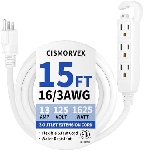 15Ft 3 Prong Multiple Outlets Indoor Extension Cord, White by Unknown