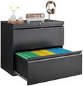 Guizeeopo 2 Drawer File Cabinet, Lateral File Cabinet with Lock, Printer Stand, Heavy Duty Office Storage Cabinet, Filing Cabinets for Home Office, A4/Letter/Legal Size, Assembly Required(Black) by GUIZEEOPO
