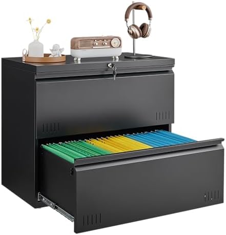 Guizeeopo 2 Drawer File Cabinet, Lateral File Cabinet with Lock, Printer Stand, Heavy Duty Office Storage Cabinet, Filing Cabinets for Home Office, A4/Letter/Legal Size, Assembly Required(Black) by GUIZEEOPO