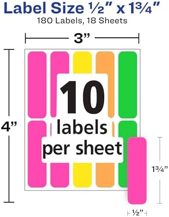 Avery® Color-Coding Removable Labels, 1/2" x 1-3/4", Assorted Neon Colors, Non-Printable, 180 Blank Labels Total (6724) - Image 4