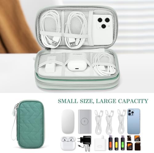 FYY Electronic Organizer, Travel Tech Pouch, Cable Organizer Green Quilted - Image 6