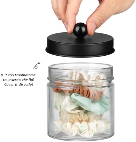 SheeChung Glass Mason Jar Qtip Holder, Black Stainless Steel Lids, 1 Pack - Image 2