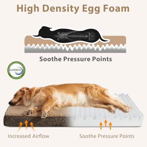 JOEJOY Orthopedic Dog Bed for Large Dogs, Washable Dog Crate Bed Large Sized with Removable Cover, Egg Memory Foam Big Pet Beds, Brown, 35"x22" - Image 3