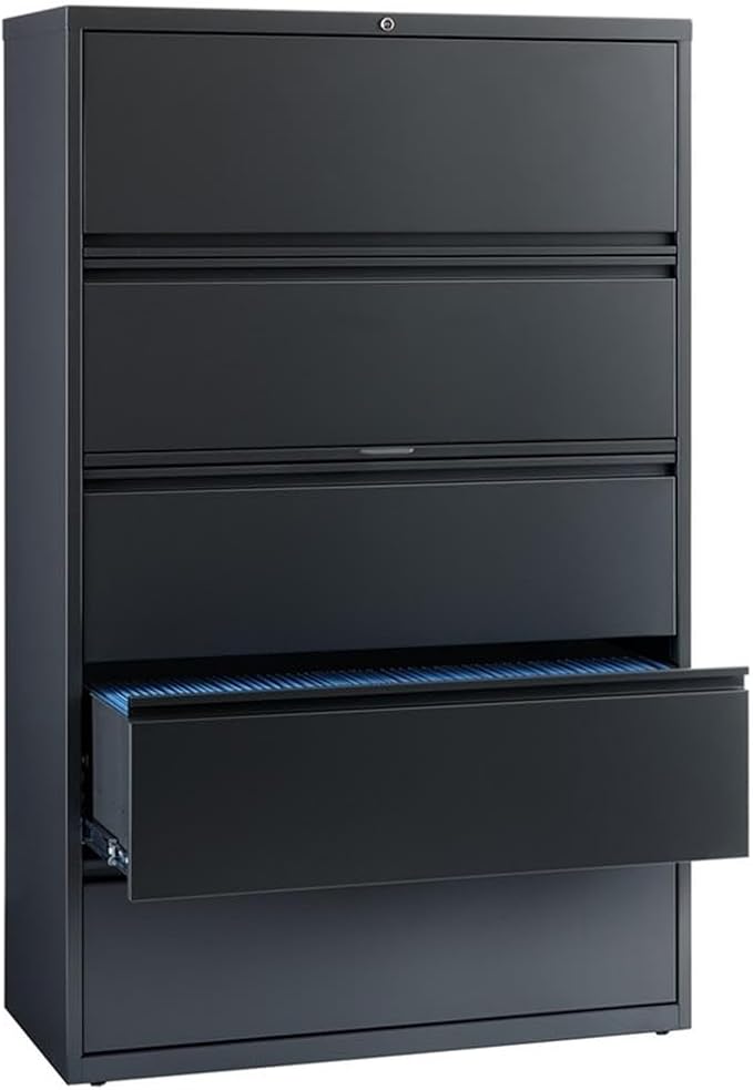 Pemberly Row 42-in Wide Metal 5 Drawer Lateral Filing Cabinet Charcoal - Image 8
