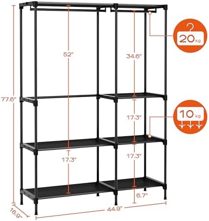CASAMAYA Clothes Rack, Portable Closet, 44.9 Inch Large Capacity Wardrobe Closet, Clothes Storage Organizer with Shelves and 2 Hanging Rods, Easy to Assembly, Black PCT021B01 - Image 5