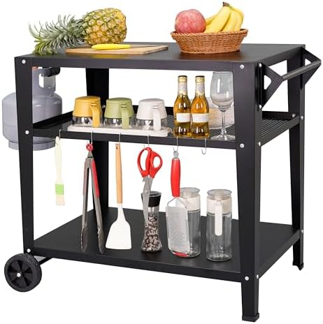 LEETOLLA Outdoor Grill Cart with Wheels, BBQ Prep Table by LEETOLLA