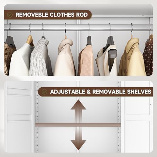 Letaya 71" Metal Wardrobe Cabinets with 2 Drawers,Steel Armoire Wardrobe Closet with Doors and Shelves,Clothing Storage Cabinets with Hanging Rod for Bedroom, Gym, Cloak Room,White - Image 7