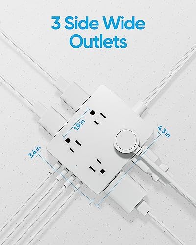Olcorife Flat Plug Power Strip with 15 FT Extension Cord, 8 Outlets 4 USB Ports(1 USB C), 3 Sided Outlet Extender for Home Office Travel Dorm Room Essentials, White - Image 5