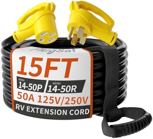 PlugSaf 15 FT 50 Amp RV/EV Extension Cord Outdoor, 125/250V 6250/12500W STW by PlugSaf