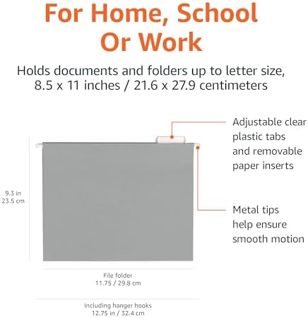Amazon Basics Hanging File Folders with Adjustable Tabs for Document Organization, Letter Size, Gray, 25-Pack - Image 6