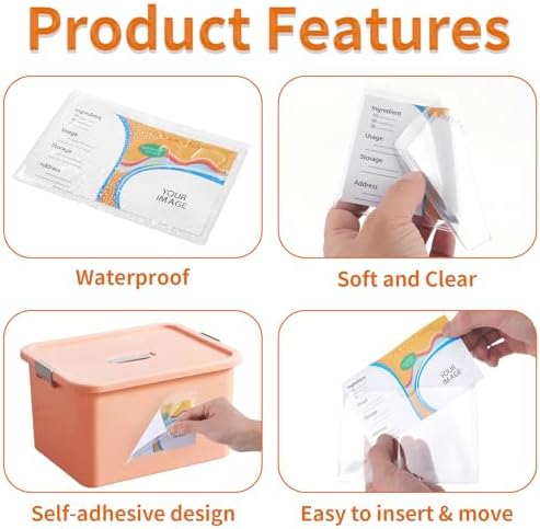 44 Pcs Storage Bin Labels, 3×5 in Index Card Holder, Clear Adhesive Pockets - Image 2