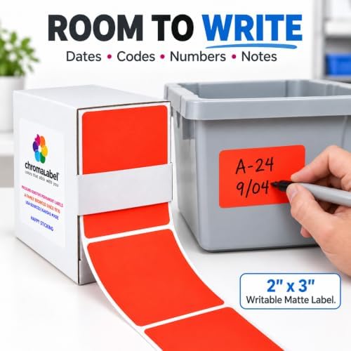 ChromaLabel Fluorescent Red Rectangle Labels, 2 x 3 Inch Writable, 250/Box - Image 4