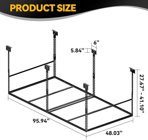 4x8 Ft Overhead Garage Storage Rack, 28-41 inch Height Adjustable Ceiling Mounted Organization Rack, 850 lbs Weight Capacity, 48"x96" Heavy Duty Space-Saving Metal Rack for Garage Storage - Image 6