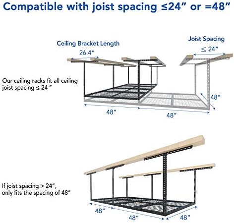 FLEXIMOUNTS 4x8 Overhead Garage Storage Rack with Hooks, Black - Image 3