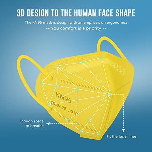 WWDOLL KN95 Face Mask 50 Pack, 5-Layers Breathable KN95 Masks, Yellow - Image 2