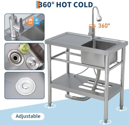 GarveeTech 29.5x15.7x29.5 IN Stainless Steel Utility Sink, Free Standing Laundry Sinks w/Drainboard - Stand & Faucet Included, Rust-Resistant Easy-Clean - For Laundry,Garage,Outdoor Prep - Image 3