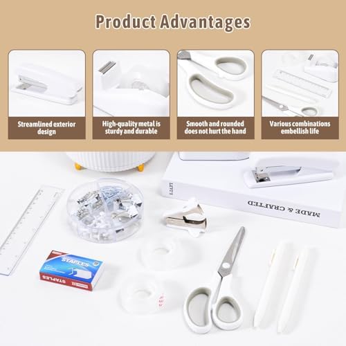 Gawsey White Desk Organizers and Accessories with Desk Organizer 360° Rotating Pen Holder and Office Supplies, Cute Stationery Supplies Set - Image 5