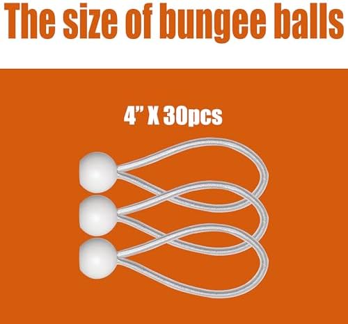30-Piece Ball Bungee Cords, The Size of Bungee Cords with Balls: 4 ", UV Resistant, Antioxidant, Secure Tie Down. (30, White 4") - Image 2