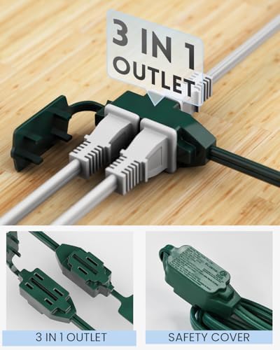PLUGTUL Green Indoor Extension Cord 3 FT | 2 Prong Extension Cord, 3 Polarized Outlets with Safety Cap Protect for Home Office, 16/2 SPT-2 ETL Listed, 3 Pack - Image 5