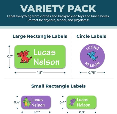 Bunny Badges Personalized Name Labels for Kids (70 Labels) - Custom Waterproof Name Stickers for Daycare, Clothing Tags, Water Bottles, Lunch Boxes and School Supplies (Dragons) - Image 2