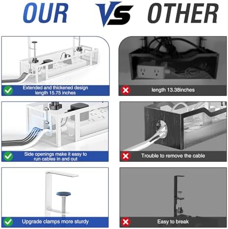 Under Desk Cable Management Tray, 15.75" No Drill Cable Management White, - Image 2