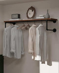 Clothes Rack 42in, Wall Mounted Garment Racks with Real Brown Wood Shelf, Heavy Duty Hanging Clothes Rack, Multi-Purpose Hanging Rod, Space-Saving Closet Storage by INDUSTRIALSHELVESDESIGN