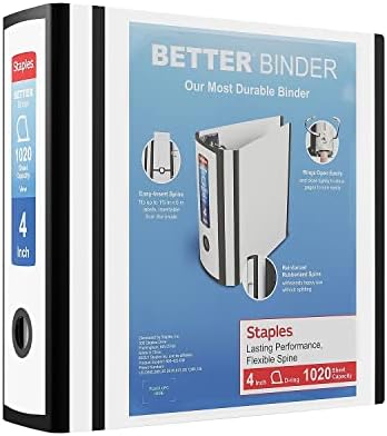 Staples Better 4-Inch 3-Ring View Binder, White, Reinforced Spine by Staples