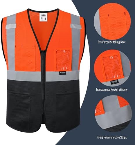 JKSafety Safety Vest for men women Hi Vis Vest with Pockets and Zipper High Visibility Construction Vests BX310 - Image 3