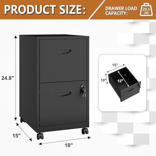 Polup 2 Drawer Rolling File Cabinet with Lock for Home Office - Image 3